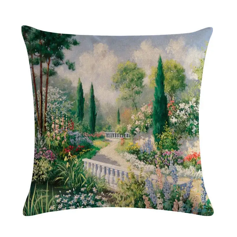

3D Oil Painting Beautiful Italy Venice Mediterranean Scenery Home Decorative Pillow Flowers Ocean Landscape Cushion Cover Cases