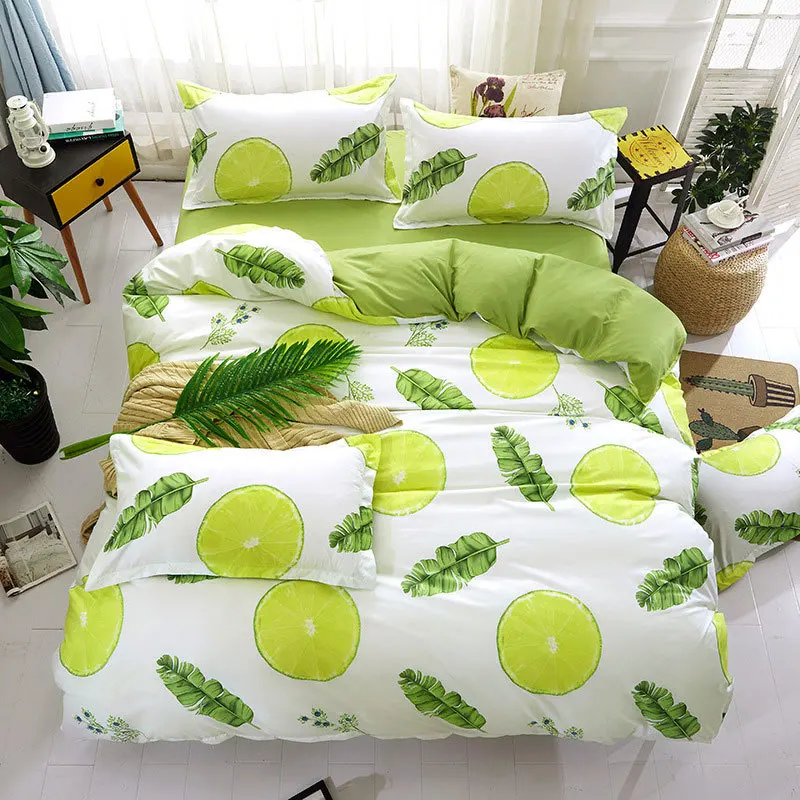 

Lemon Leaf Cat 4pcs Kid Bed Cover Set Cartoon Duvet Cover Adult Child Bed Sheets And Pillowcases Comforter Bedding Set 2TJ-61003