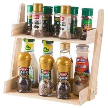 

HIPSTEEN Wooden Two-layer Spice Storage Rack Kitchen Living Room Storage Holder Organizer for Kitchen Storage Items