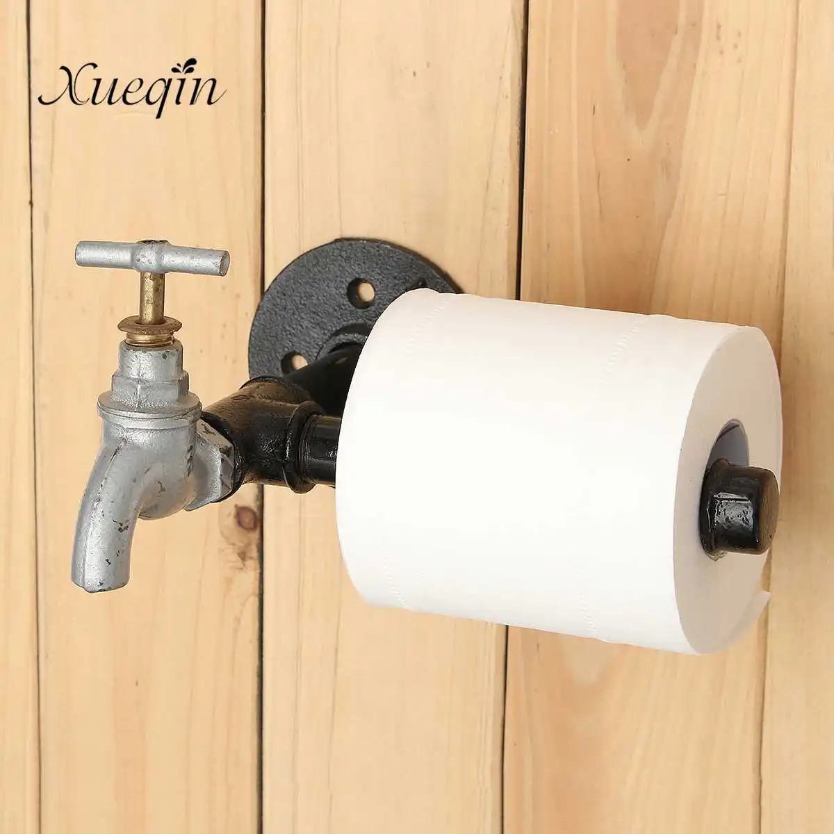 

xueqin New Industrial Rustic Style Black Iron Pipe Metal Toilet Paper Roll Holder Wall Mounted Home Bathroom Hardware Supplies