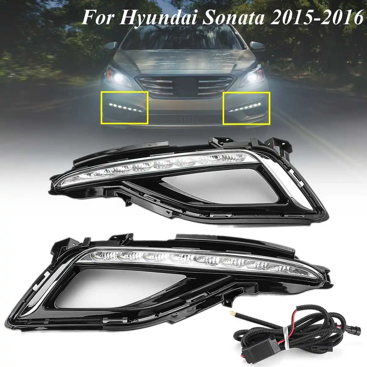 

1 Pair Car LED Driving DRL Daytime Running 12V ABS Fog Lamp Lights Daylight For Hyundai Sonata 2015 2016 Car Styling Waterproof
