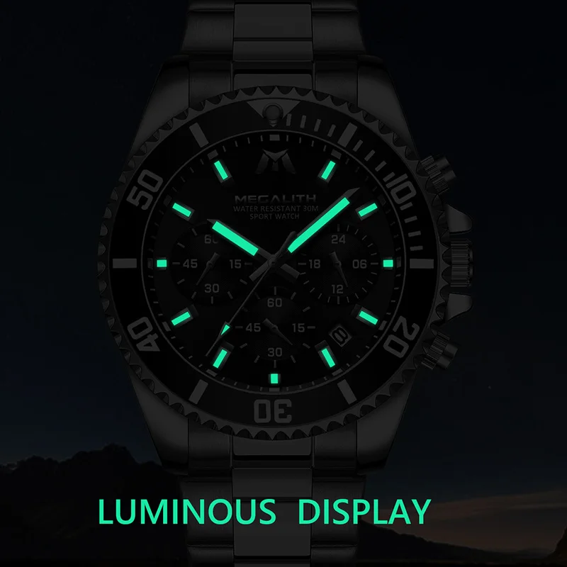 Megalith Luxury Men Watch Sport Waterproof Analog Hour Date Chronograph Quartz Watch Men Stainle-3
