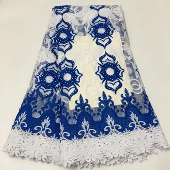 

Royal blue and white chemical guipure cord African lace fabric 2019 high quality bridal Nigerian wedding french tulle mesh lace