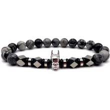 NAIQUBE Batman pulsera de cuentas hombres nuevos de moda 8mm piedra Natural clásico encanto pulseras y brazaletes para de la joyería de los hombres regalo(China)