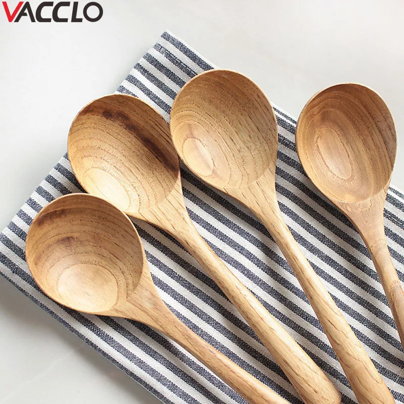 

Vacclo 1pc Wooden Spoon Soup Spoon Colher Solid Wood Porridge Spoon Cuillere Cuchar Creative Japanese-Style Green Tableware