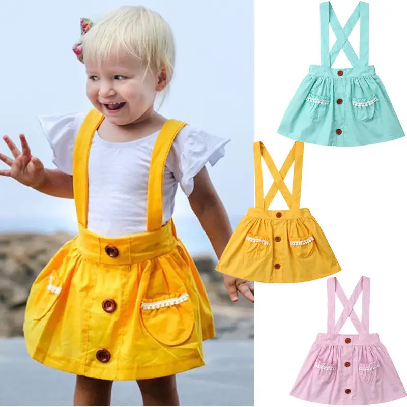 0 3Y Toddler Baby Girls Summer Cute Overalls Bib Dress Button Pocket