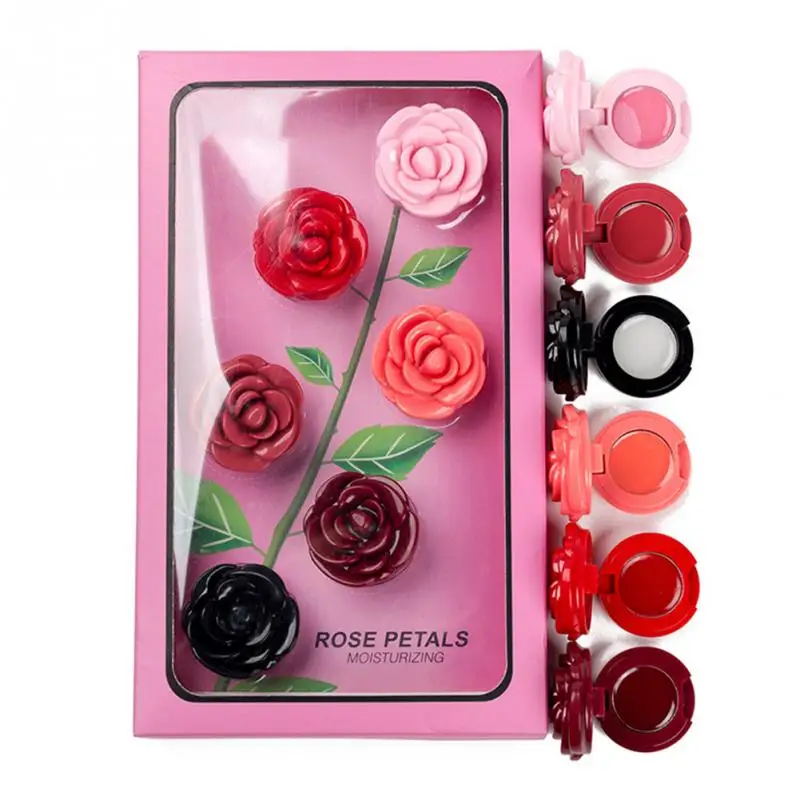 

6pcs Moisturizing Rose leaf Shape Valentine's Day Lipstick Set Waterproof Lips Gift Box Multi Color Flower Lip Stick Beauty Tool