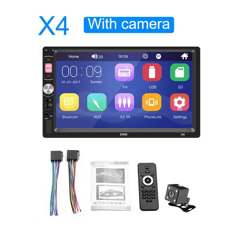 

7 Inch 2 DIN MP5 Car Player Bluetooth Touch Screen Stereo Radio Camera Supports Android IOS System MirrorLink
