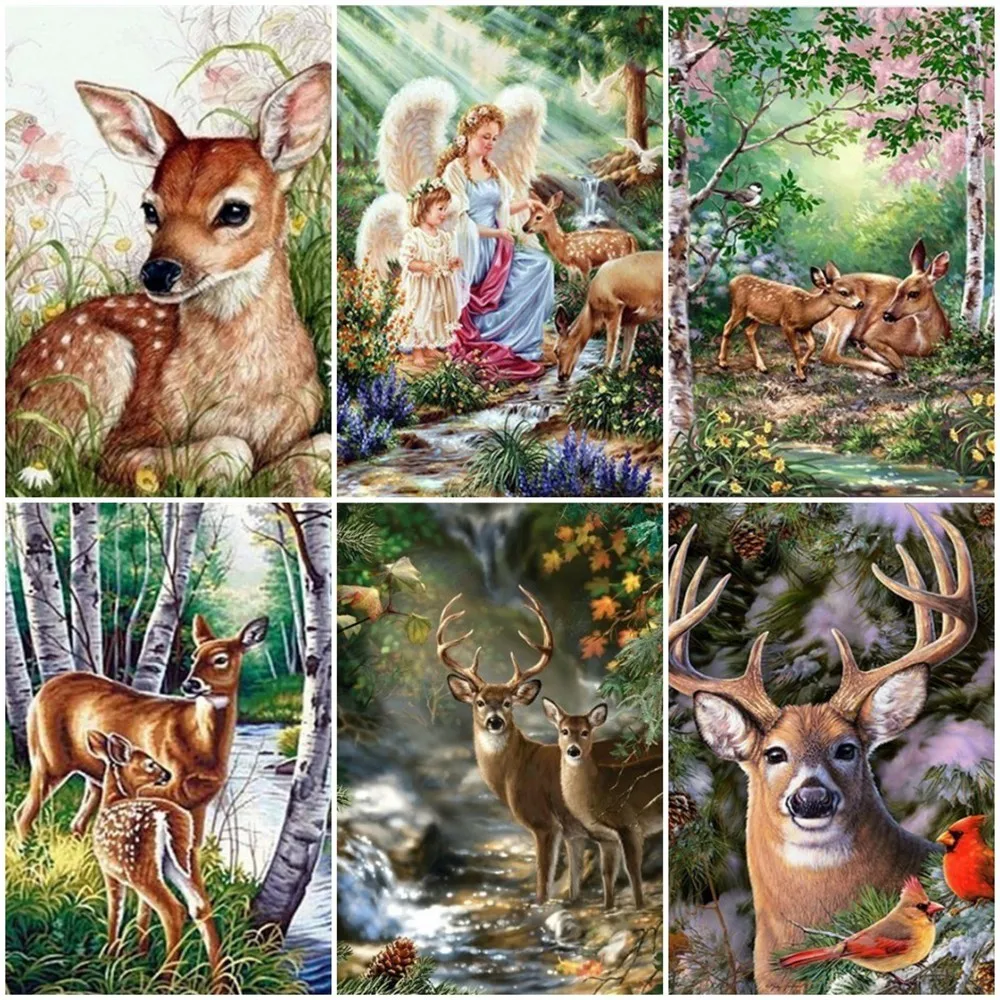 

Huacan Diamond Painting Deer Pictures Of Rhinestones Mosaic Full Square Drill Beadwork Diamond Embroidery Animal Home Decoration