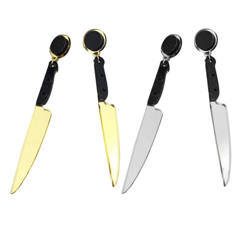 

New Punk Jewelry European Fashion Personality Hip Hop Acrylic Gold Silver Long Earrings Knife Shape Geometric Dangle Earr