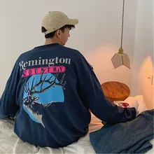 Men's Sweatshirt Spring New Round Neck Loose Pullover Cartoon Deer Print Captain Sweatshirt Teen Personality Casual Men's Wear Men's Sweatshirt Spring New Round Neck Loose Pullover Cartoon Deer Print Captain Sweatshirt Teen Personality Casual Men's Wear