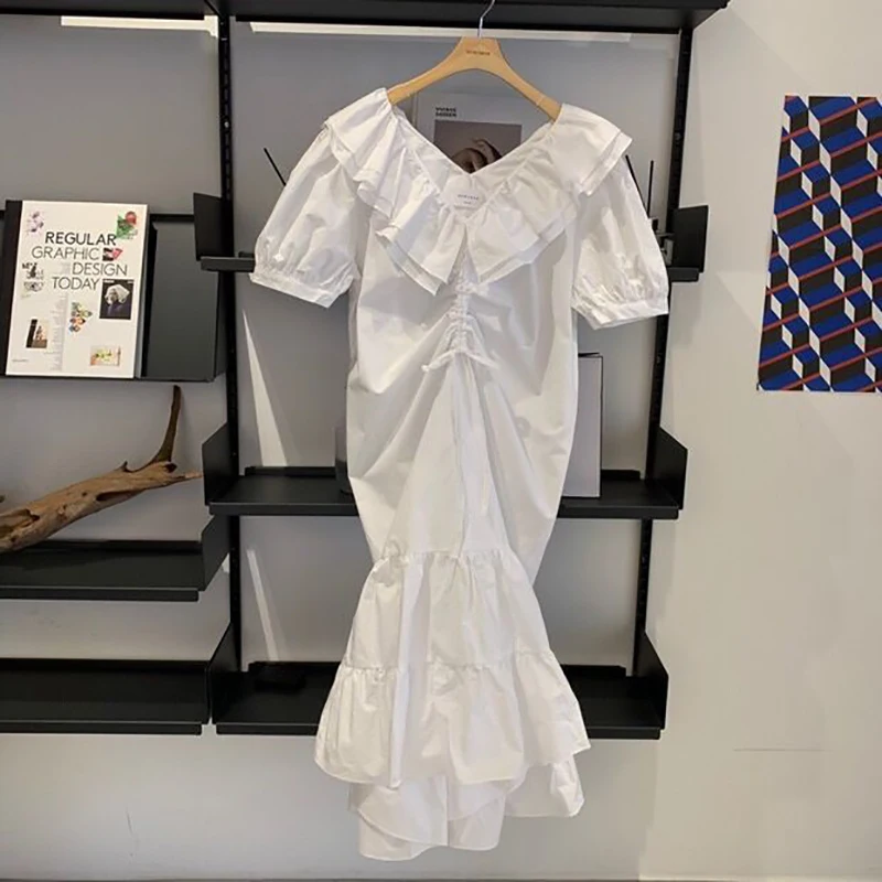 VGH Лето Pleat платье для Для женщин рюшами вырез горловины короткими рукавами