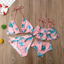 Floral Ruffles Family Matching Swimsuit Mother Daughter Kid Baby Women Girl Bikini Set Swimwear Two-Piece Suits Beachwear