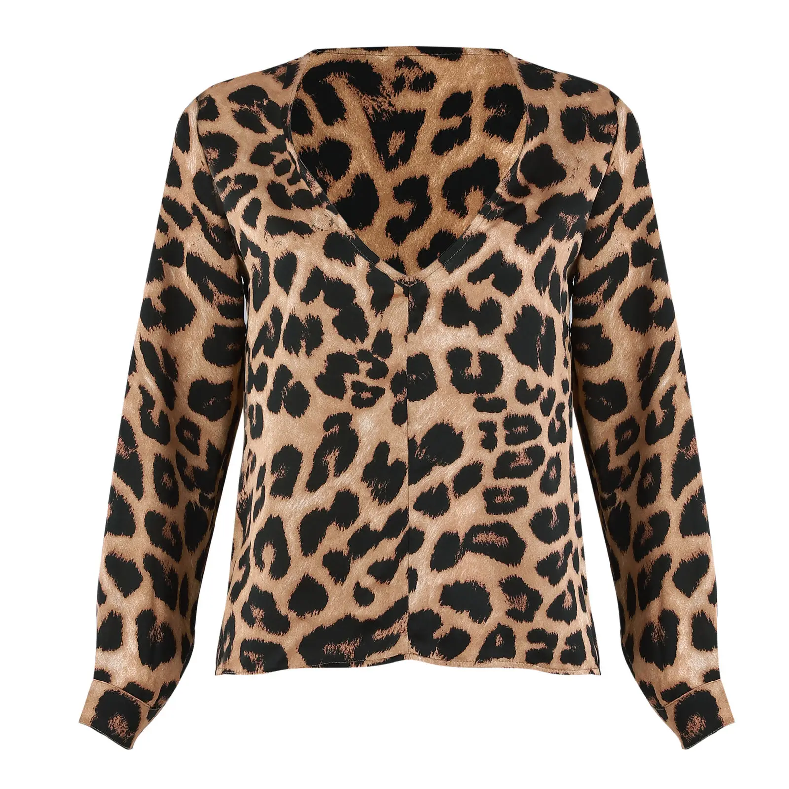 

2018 New Women T-Shirts V Neck Cotton Leopard Print Pullover Long Sleeve Top Shirt Fashion Clothes S-XL