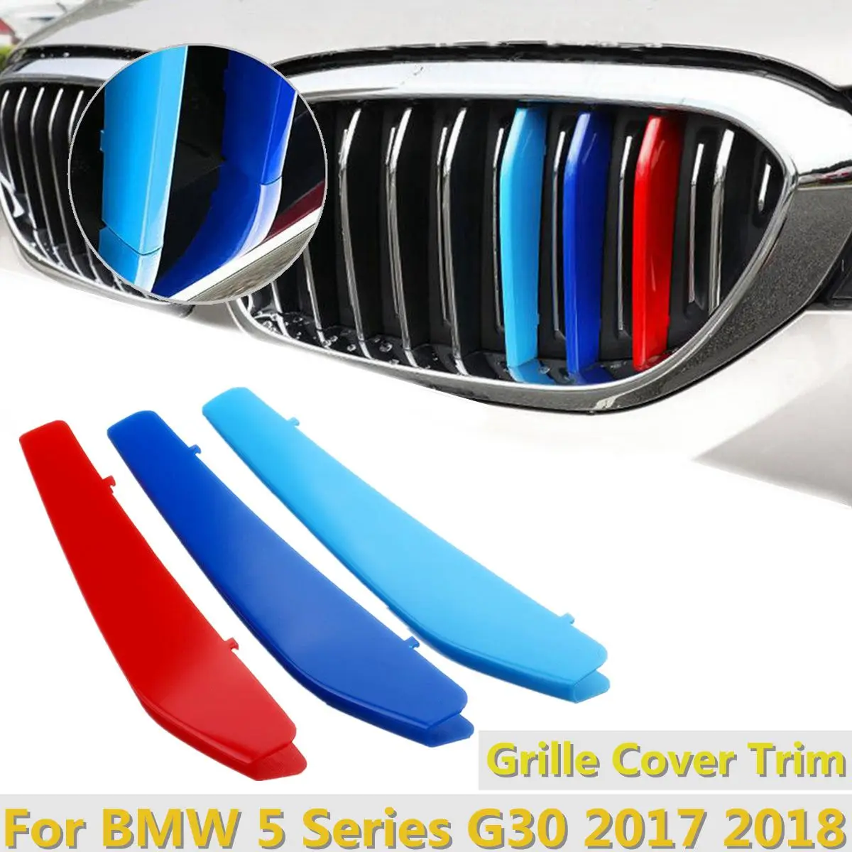 

3Pcs Tri-color Car Front Grill Sticker Bumper Grille Cover Trim Buckle for BMW 5 Series G30 2017 2018