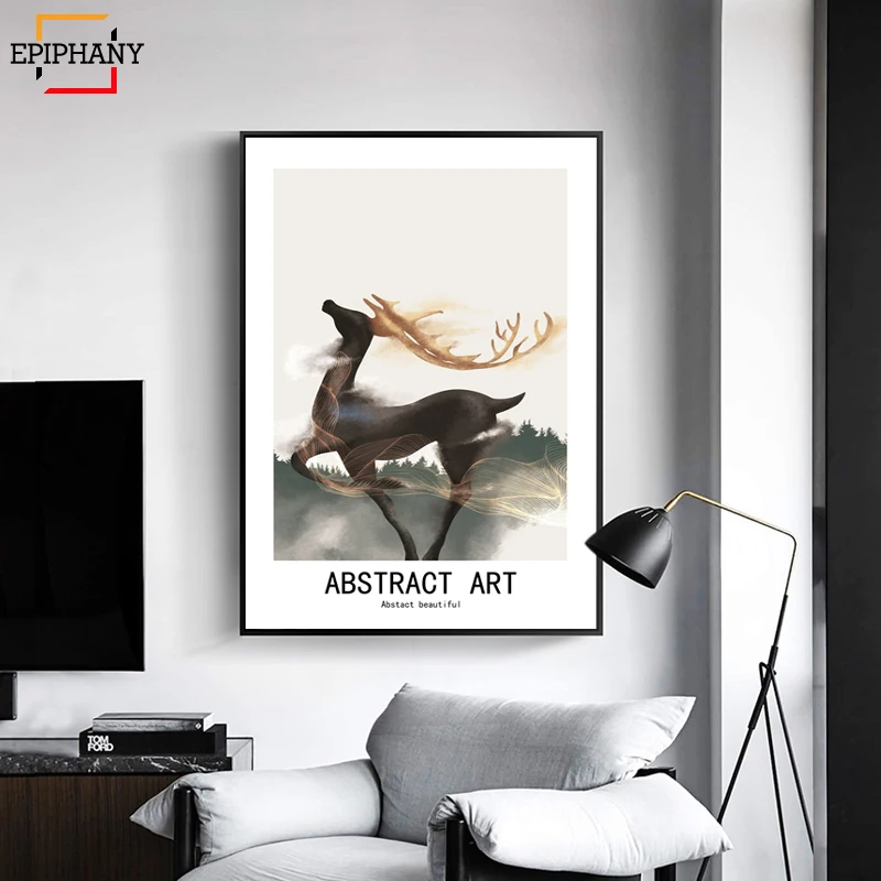 

Canvas Painting Deer Abstract Art Animal Posters and Prints Nordic Decorative Painting Wall Pictures for Living Room Home Decor