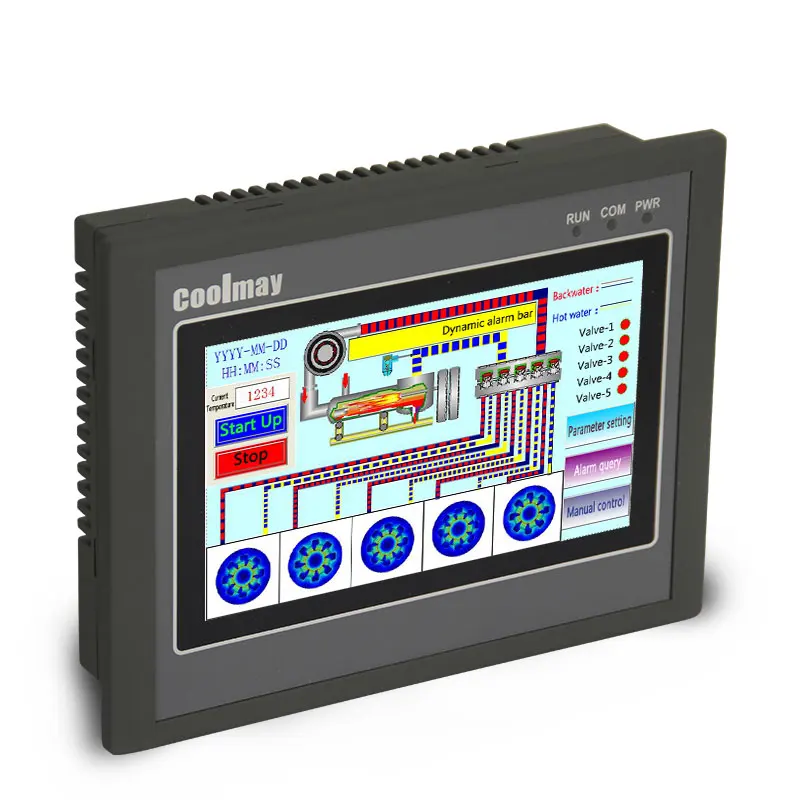

Coolmay MX2N-43HB-24MR-4AD2DA-485H economic plc with touchscreen 4.3 inch 12 relay outputs 4ai 2ao rs485 automation control
