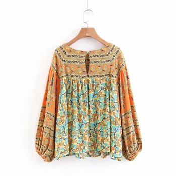 

Women's Blouse 2019 Summer Spring O Neck Lantern Sleeve Beach Boho Vintage Chic Woman Tops Floral Printed Loose Shirts Blusas