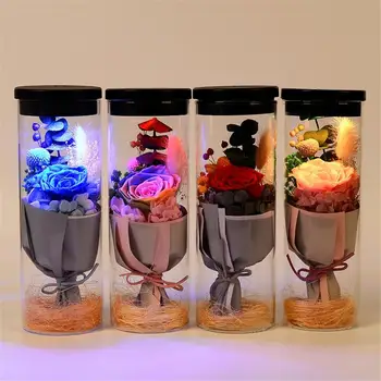 

Rechargeable Valentines Day Anniversary Birthday Christmas Everlasting Flower Glow Wishing Bottle Colorful Rose Led Lights