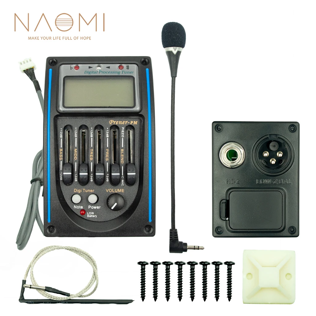 

NAOMI 5 Band Acoustic Guitar EQ Preamp Prener-PM 5-Band EQ Equalizer Pickup Tuner LCD W/ Microphone