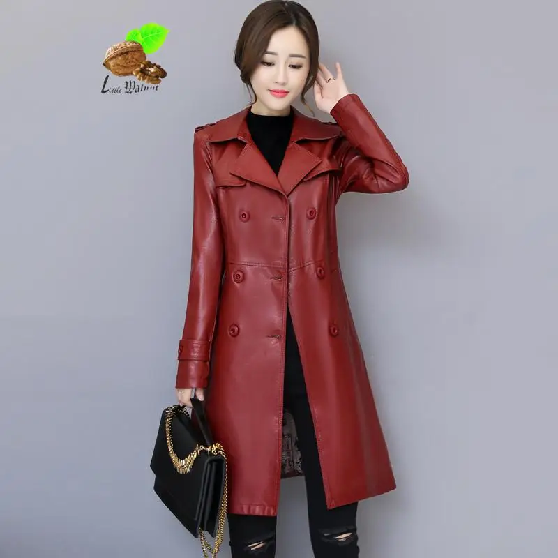 2019 New Women Sheepskin Genuine Leather Jackets Lady Spring Vintage Turn-down Collar Double Breasted Plus Size Coats