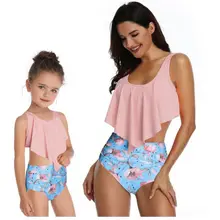 Одинаковые купальники для всей семьи, купальник для мамы и дочки, Женский Танкини с высокой талией, летний купальный костюм для девочек, пляжная одежда