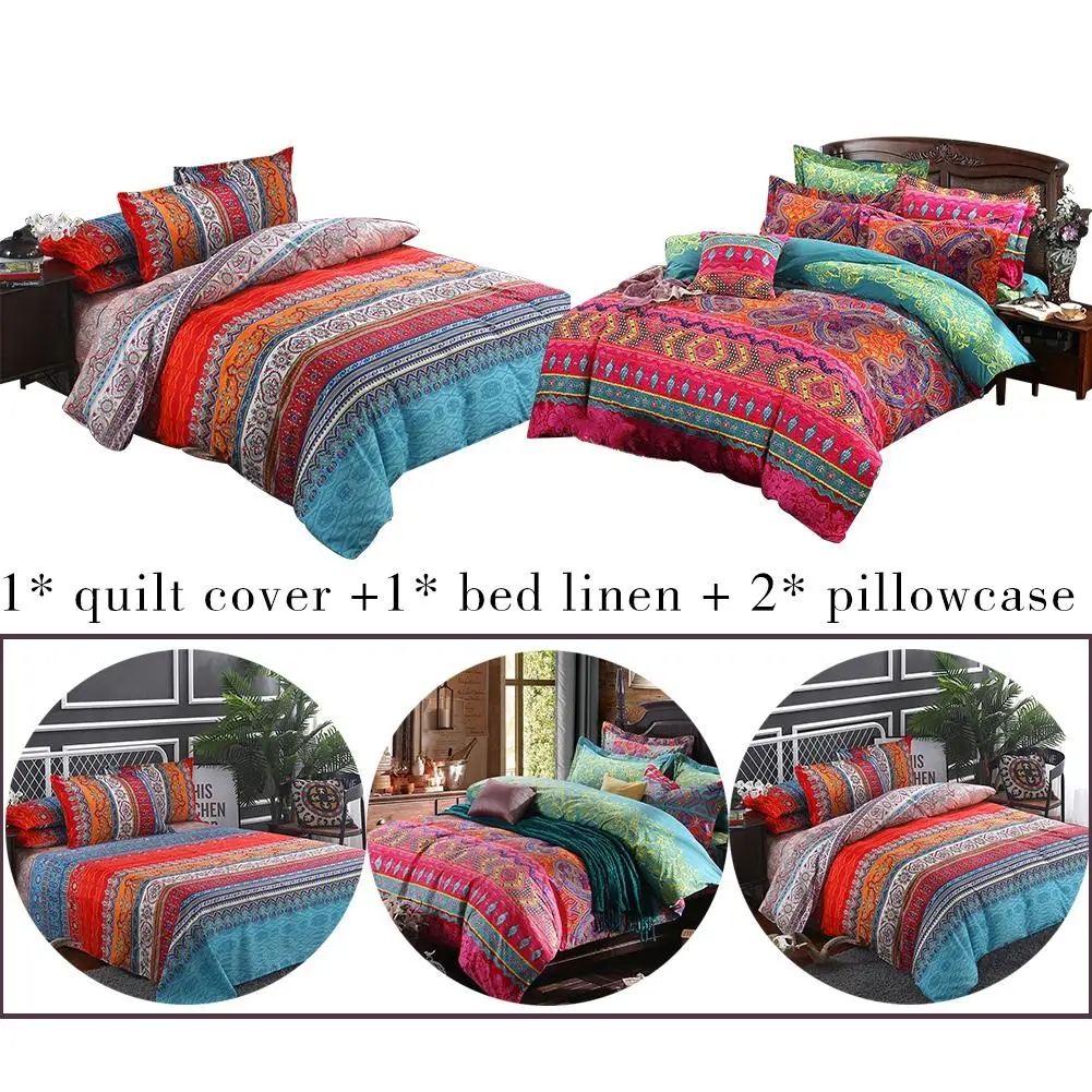 

Polyester Bohemian Four-piece Quilt Cover National Style Printed Duvet Casual Modern Style Bedding Set Soft and Comfortable