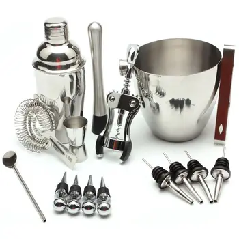 

16Pcs Set Kit Cocktail Shaker Strainer Bar Ice Wire Mixed Stainless Steel Colander Filter Bartender Cocktail Kit-750Ml