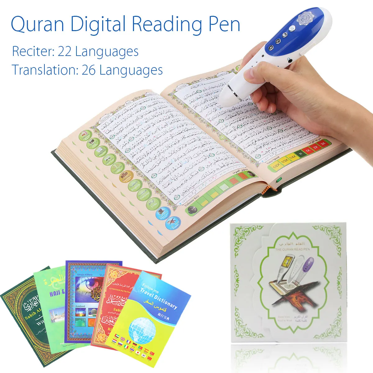 NEW 8GB Digital Quran Pen Reader 23 Languages Digital Quran Reader Pen Speaker Recite FM MP3 TF With 6 Books