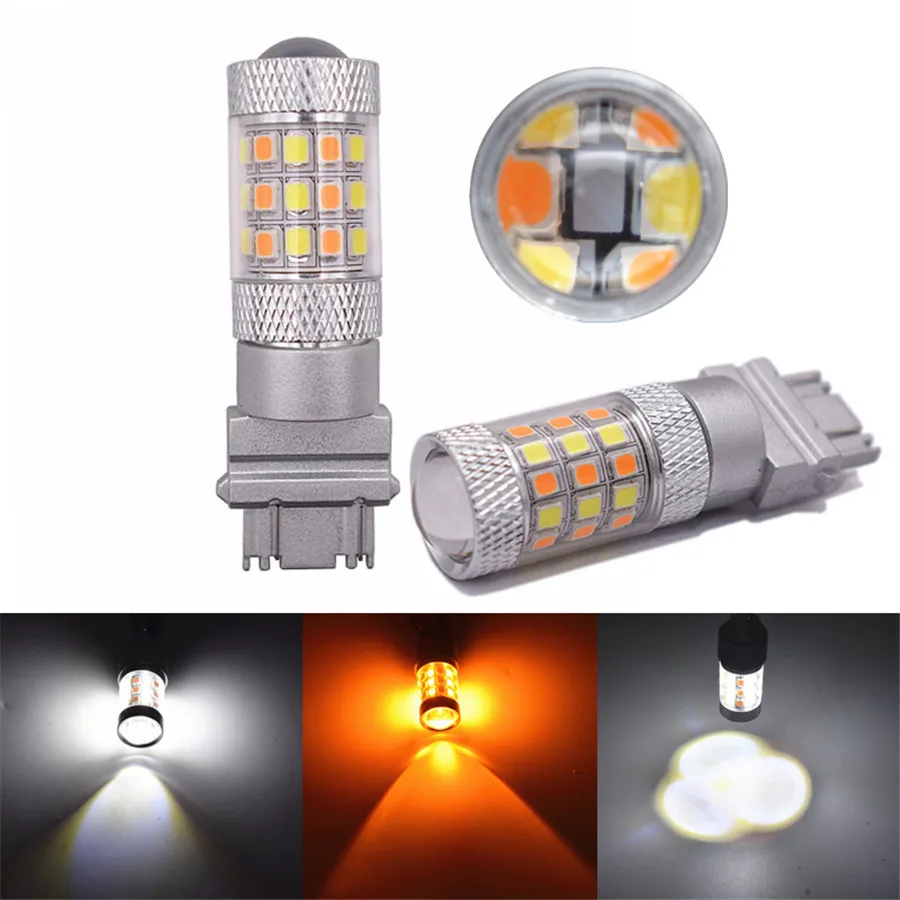 

2Pieces T25 3157 2835 42SMD Dual Color White/Amber LED Switchback LED Bulbs with Projector For Turn Signal Lights