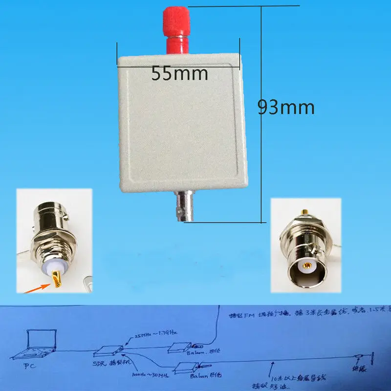 

DYKB 100K-50 MHz RTL-SDR Supporting long Antenna 9:1 Impedance Transformer Balun QRP Connectors BNC