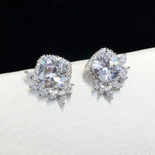 925 серебро супер телесный циркон Гладкий минималистичный квадратный серьги цирконовые геометрический кубический цирконий Push-back серьги для женщин