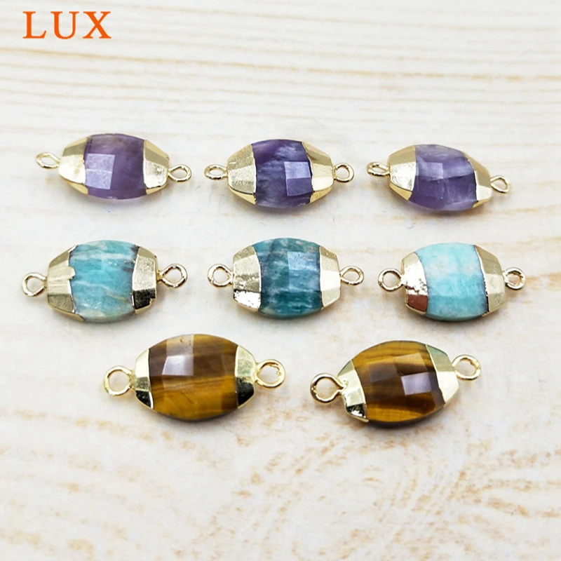 

New Design Natural Stone Bracelets Connector for gold Electroplated Lovely Faced Shape Connector amazon-amethysts tige eye