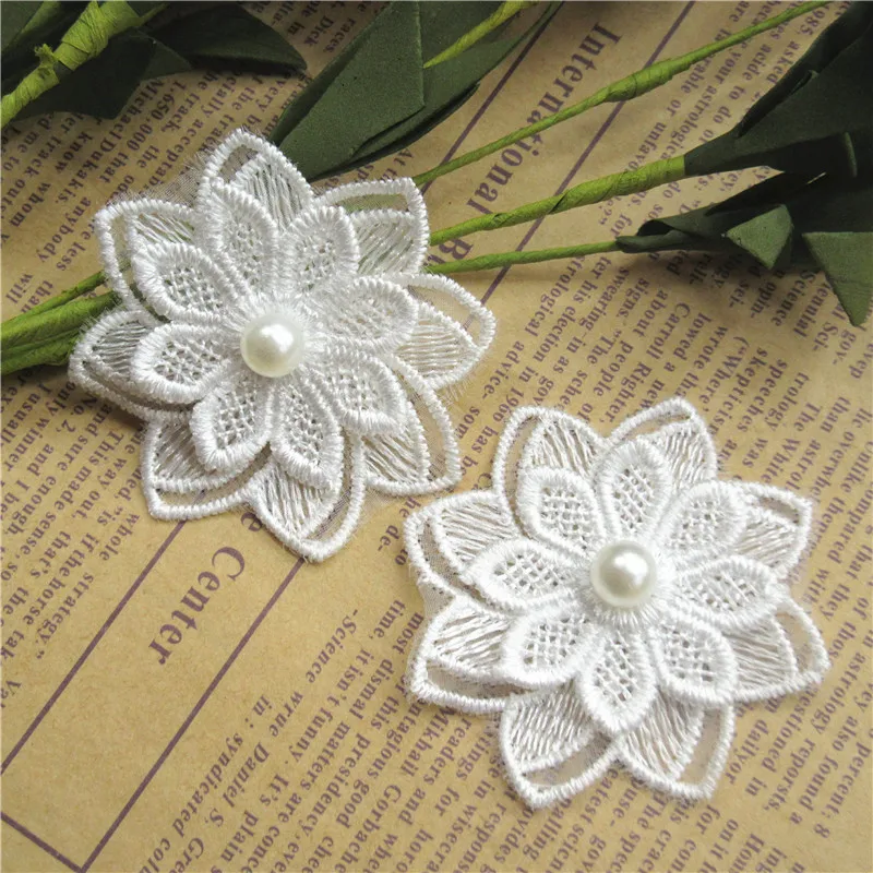 Lace Trim Ribbon 12X Soluble White Polyester Pearl Flower Embroidered Fabric Sewing Supplies Craft Decor DIY Handmade Materials lace fabric lace ribbon lace sewing supplies lace decoration lace accessories lace sewing accessories