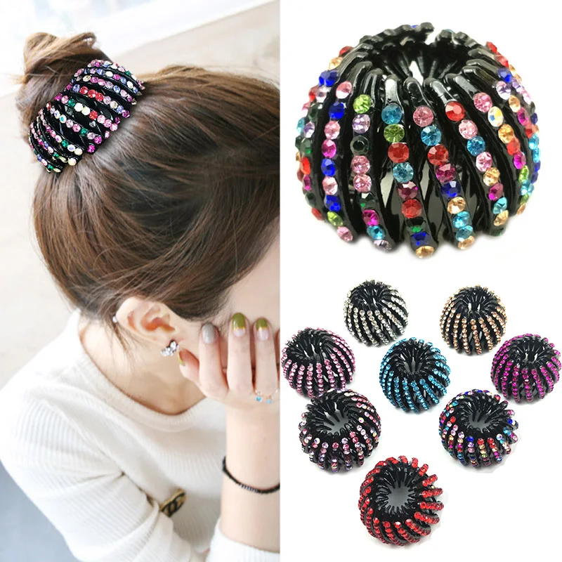 

Bird's Nest 8 Colors Children Crystal Girls 1PC Curler Roller Headwear Hair Device Woman With Thin Hair Ponytail Holder