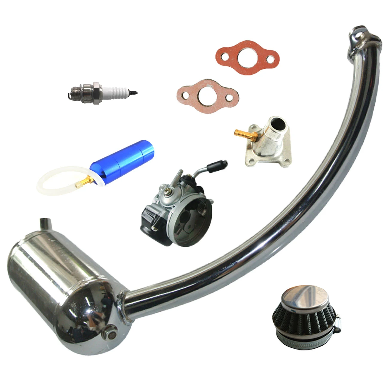 

Pouvoir Carburetor&Muffler&Silver Air Filter Fits 49cc 66cc 80cc Engine Motorized Bike