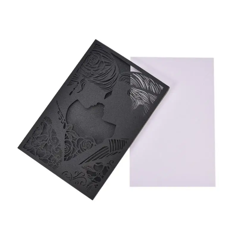  10PCS Holiday Hollow Greeting Card Invitation Letter Cover Flower Hollow-out Wedding Invitation Car - 33001101914
