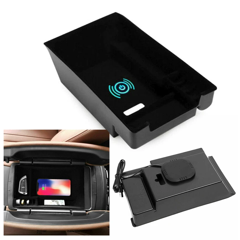 

1pc Black Phone Wireless Charging Console Storage Box High Quality Accessory Suitable For BMW X5 F15 2014-2018 LHD X6 F16