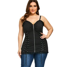 ROSE GAL Women Tank Top Plus Size Slip Gothic Criss Cross Zipper Up Sexy Top Summer Punk Strap Women Camis Lace-Up Tee Vests trendy spaghetti strap criss cross pure color women s tank top