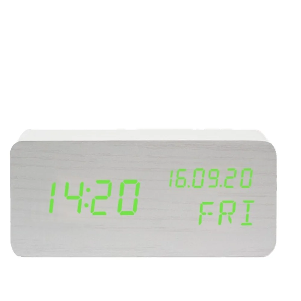 White Wood Led Alarm Clock Temperature Humidity Electronic Desktop Table Clocks Bedside Wake Up Digital Clocks Despertador