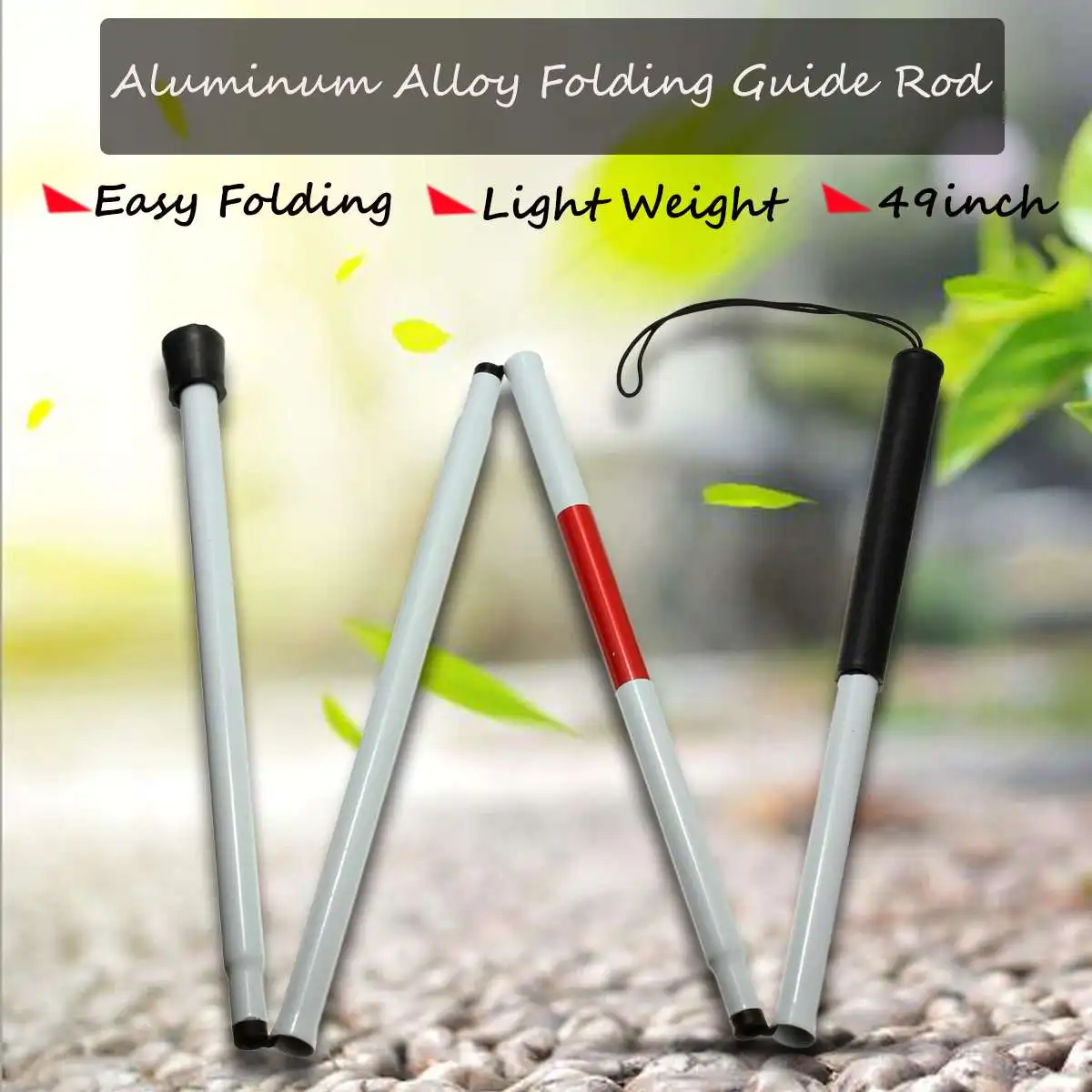 

49inch Visually Impair Crutch Guide Cane Walking Stick Blind Folding w/ Reflector Tape Aluminium Easy Folding