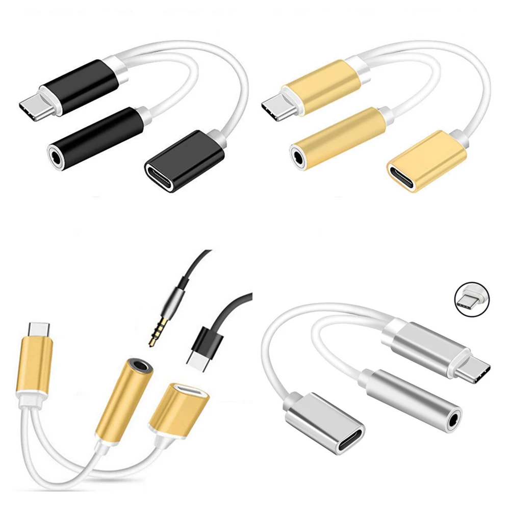 

3.5mm Audio Splitter Converter Adapter Type-C Convertor for Letv Le Max 2 X820 2 In 1 USB Type C Charging Cable 4Colors
