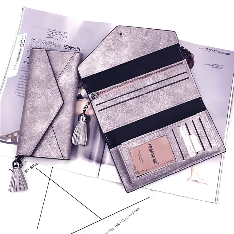 

2019 New Women PU Leather Fashion Long Wallet With Tassels Female Zipper Coin Purse Plastic Credit Bank Card Case Holder