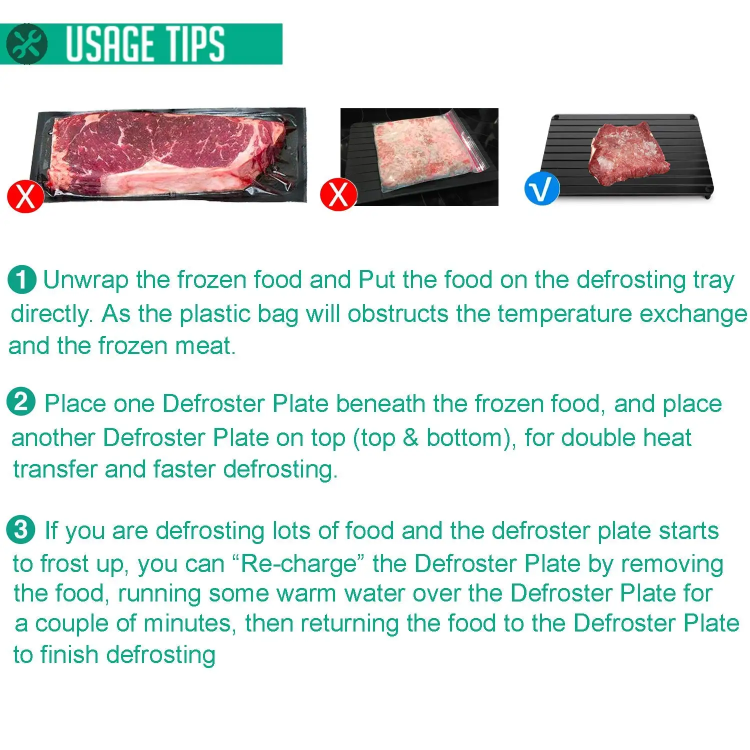 Rapid Thaw Defrosting Tray fast meat desfroting plate Quick defroster tray Miracle defrost board for frozen foods 100% natural Rapid Thaw Defrosting Tray fast meat desfroting plate Quick defroster tray Miracle defrost board for frozen foods 100% natural