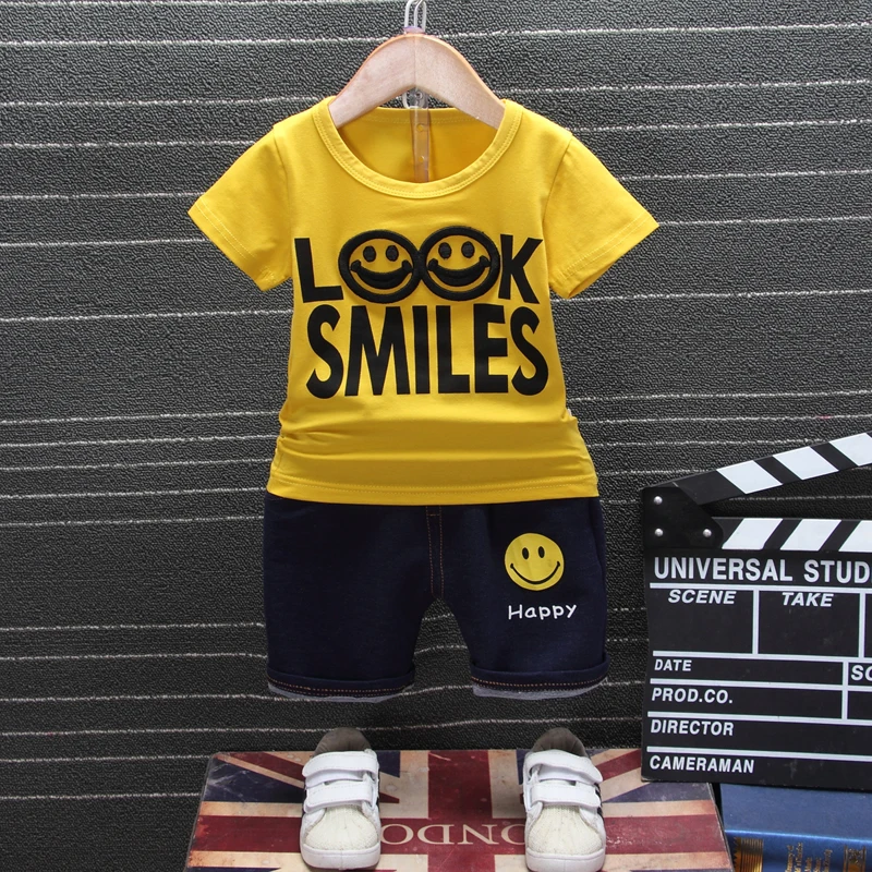 2019 Summer Baby Boys Girls Clothes Children Cotton Clothing Sets Kids Cartoon Smiley Face T-shirt Shorts 2Pcs/set Fashion Suit