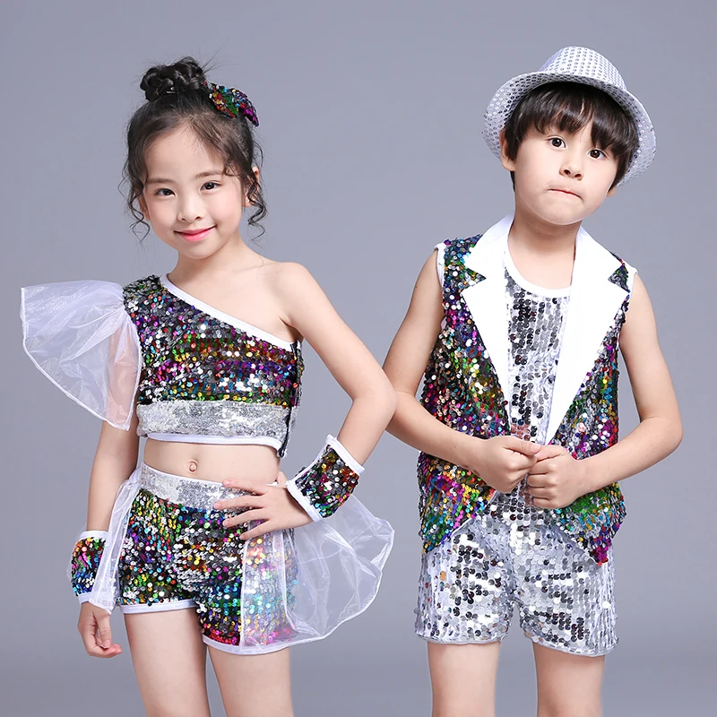 

New Children's Cheerleading Drum Show Jazz Hip Dance Costume Modern Dance Costume Sequins