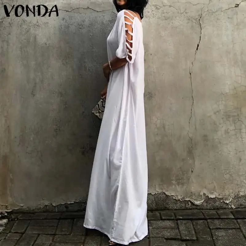 Женское платье VONDA, сексуальное, с рукавами, с вырезом, длинное, макси платье, летнее, Пляжное, повседневное, свободное, Vestidos размера плюс