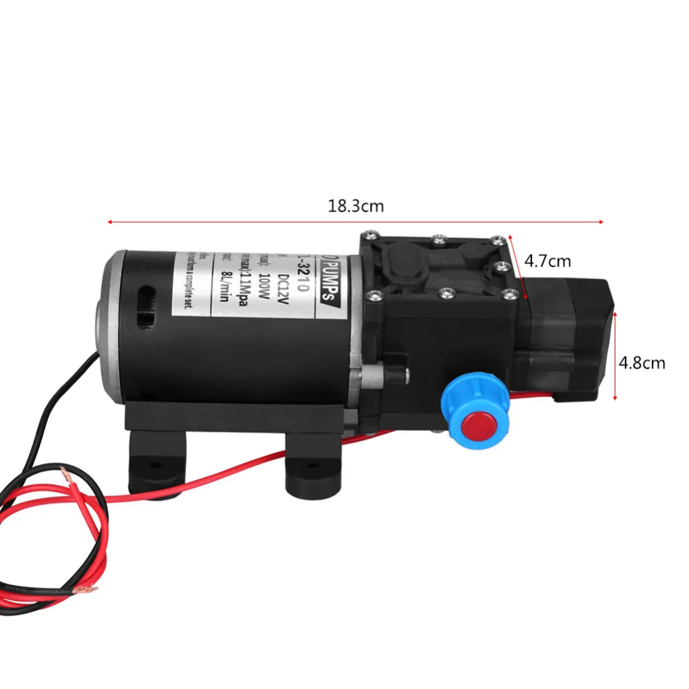 Черный, работающего на постоянном токе 12 В в 100W 8L/мин 160Psi высокое Давление диафрагмы Самовсасывающие Водяной насос для караван Кемпинг мойка водяной насос 12V