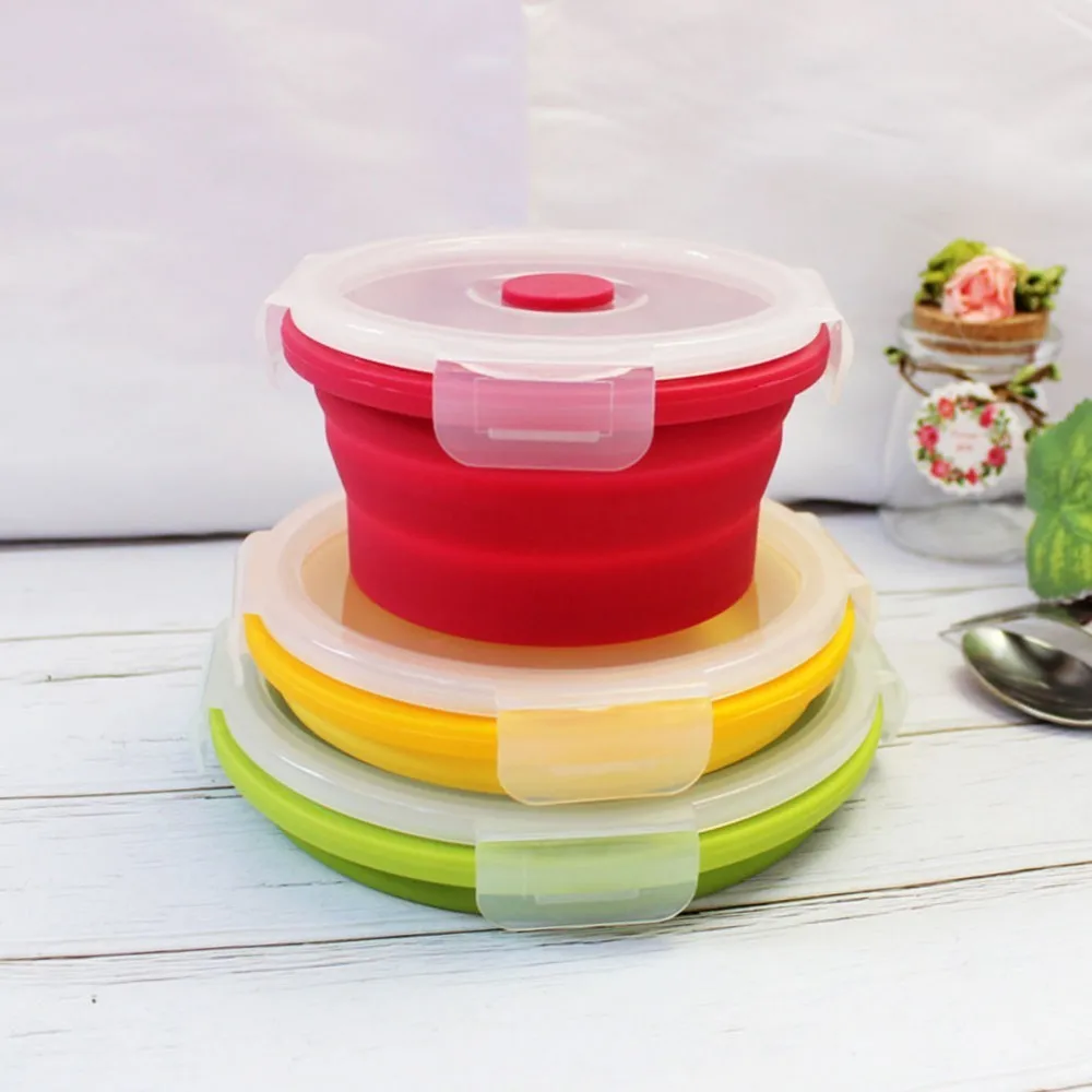 

3pcs/kit Foldable Food Container Lunchbox Food Grade Silicone Lunch Box Portable Bowl Colorful Folding 350/550/750ML 3 Colors