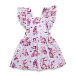 Детское платье с цветочным принтом и кроликом для девочек, плиссированное платье с короткими рукавами и квадратным вырезом, YJS, Прямая